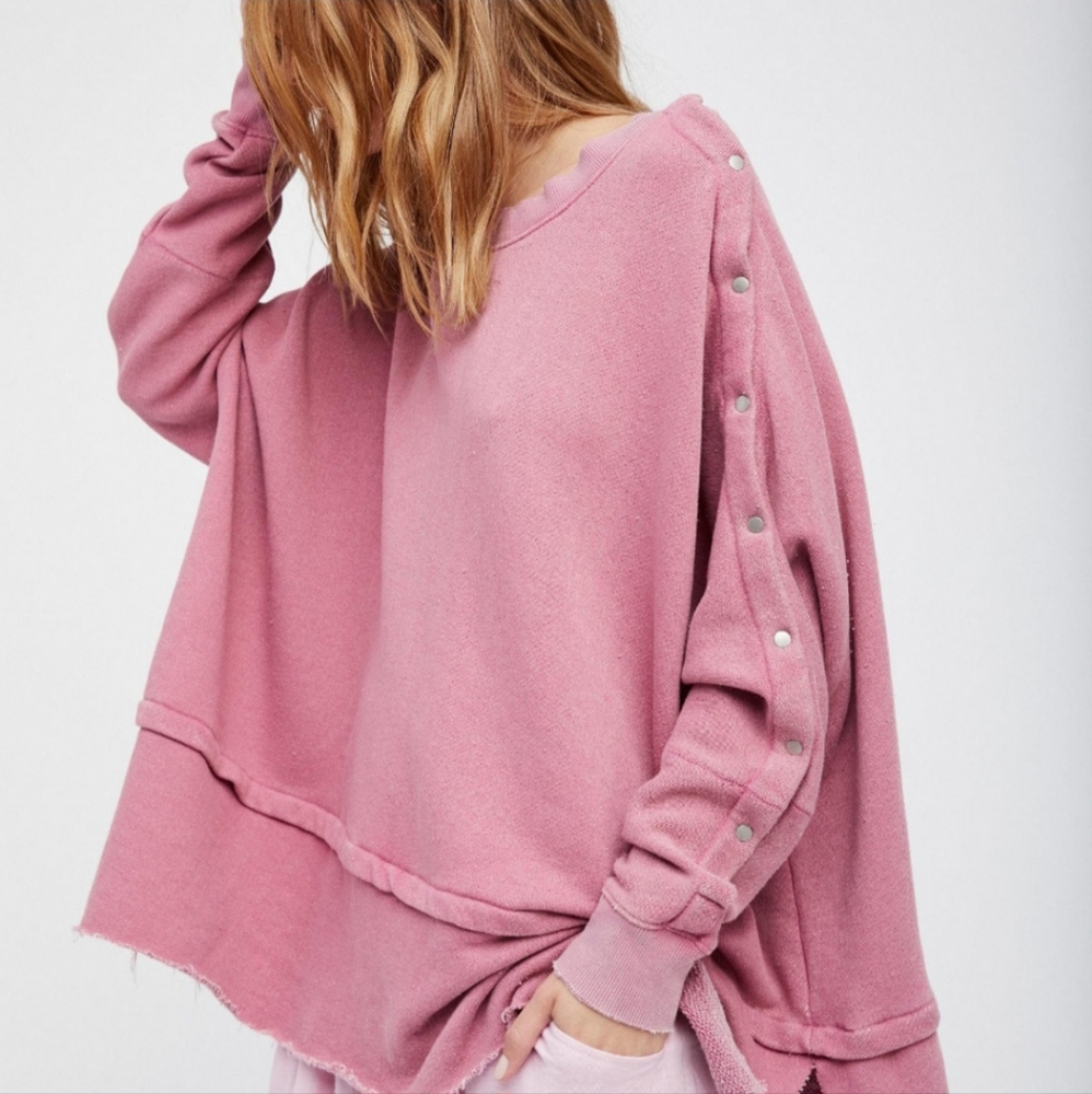 Free People Pink Snap Up Shoulder Pullover Sweater - Picture 1 of 6